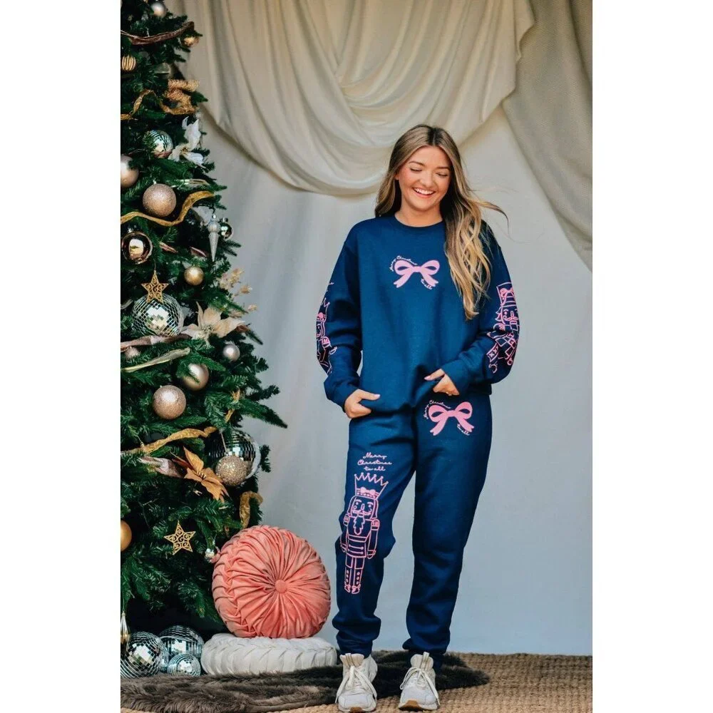 Nutcracker Bows Navy Joggers